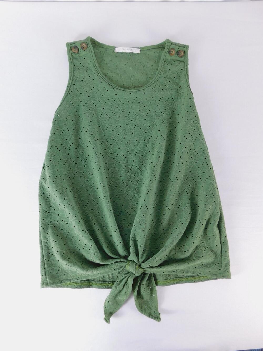Unwritten Tank Top Womens Small Green Eyelet Tie Front Sleeveless Knit Button